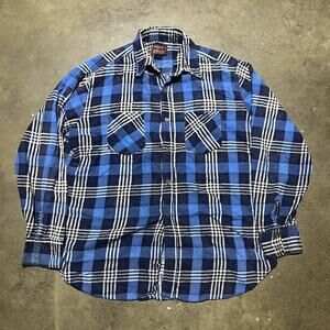 Vintage 80s Kingsport Blue/Black Plaid Cotton Flannel